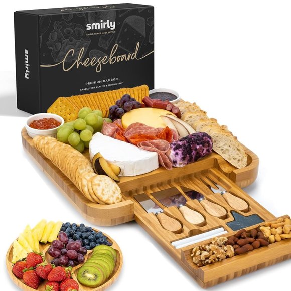 SMIRLY Charcuterie Boards Gift Set Large Bamboo Cheese Board Set & Utensils New - Picture 1 of 8
